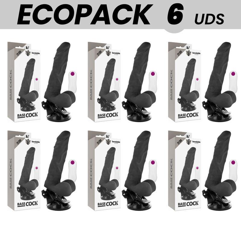 ECOPACK 6 UNIT - BASECOCK VIBRATORE ARTICOLABILE TELECOMANDO NERO 21 CM -O- 5 CM