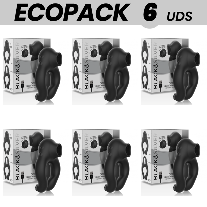 ECOPACK 6 UNIT - ANELLO VIBRATORE IN SILICONE BLACKSILVER 3 MOTORI RICARICABILI NERO