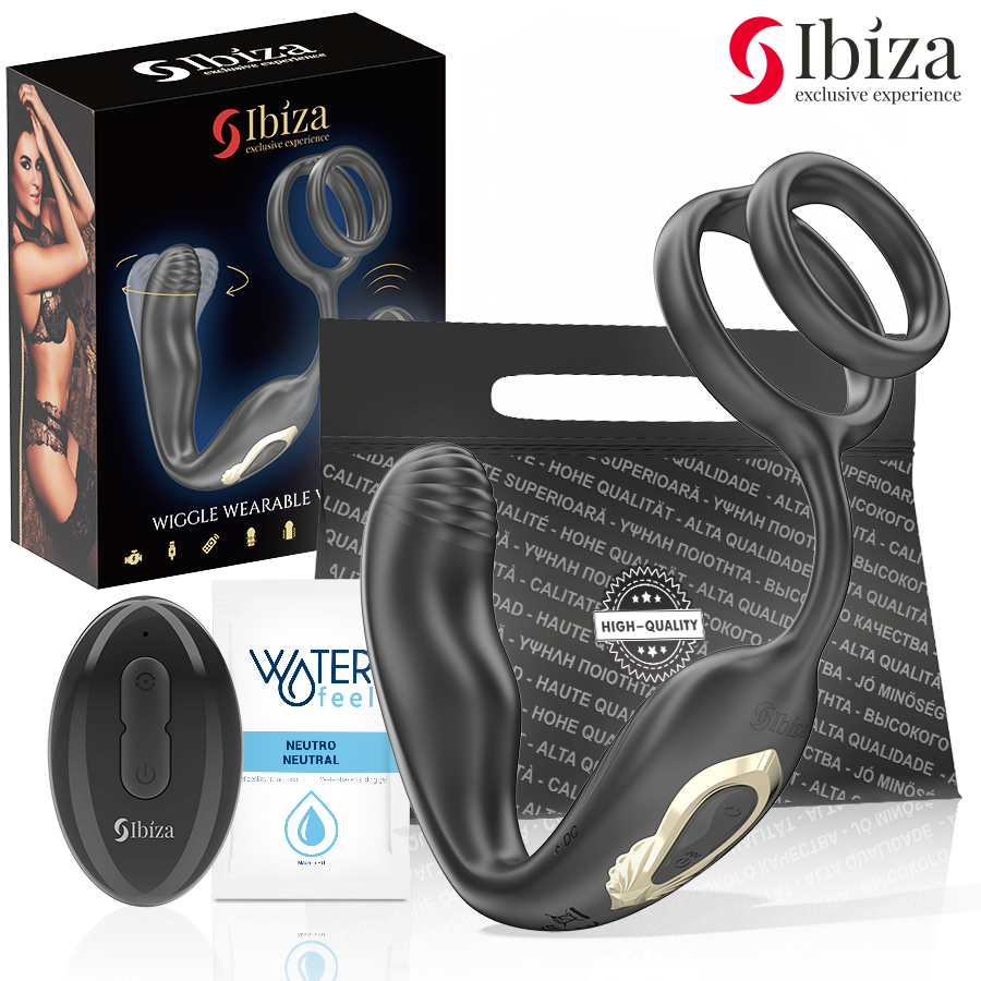 IBIZA - WIGGLE PLUG ANALE ROTANTE TELECOMANDATO CON VIBRAZIONE PERINEALE E ANELLI PER LESTENSIONE DEL PENE