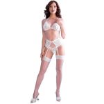 CHILIROSE - CR 4862 COMPLETO DI REGGISENO, GIARRETTIERA, PERIZOMA E CALZE IN PIZZO BIANCO S