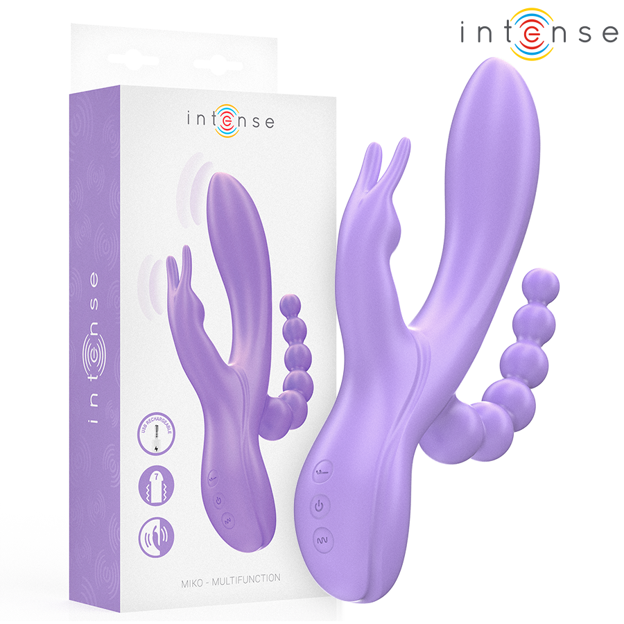INTENSE - MIKO TRIPLO VIBRATORE CONIGLIO  STIMOLATORE  ANALE 7 VIBRAZIONI VIOLA