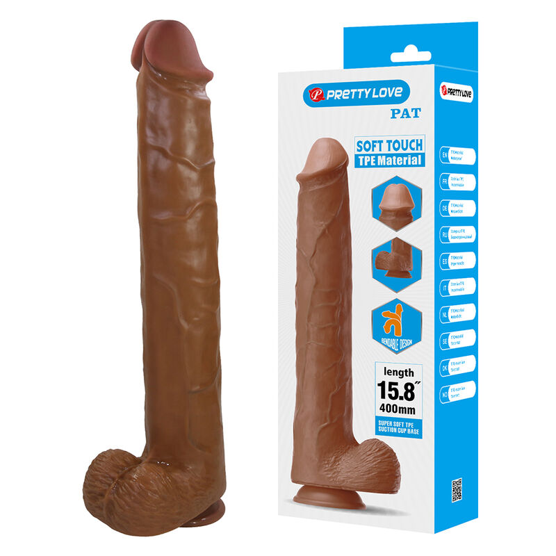 PRETTY LOVE - PAT DILDO FLESSIBILE REALISTICO CON VENTOSA 40 CM -Ø- 6 CM MARRONE