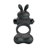 PRETTY LOVE - ANELLO PER PENE VIBRANTE CON STIMOLATORE A FORMA DI CONIGLIETTO, 10 FUNZIONI, NERO